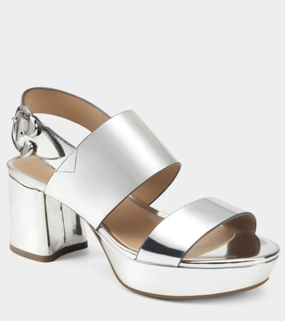 Aerosoles Camera Platform Sandal in Silver Metallic size 8.5